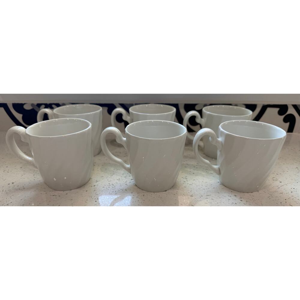 Set of 6 JOHNSON BROTHERS REGENCY WHITE SWIRL MUGS (MADE IN ENGLAND)